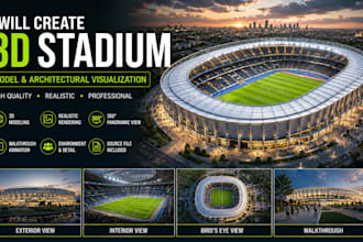 create a professional 3d stadium model and realistic architectural rendering