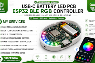 do usb c battery led pcb, esp32 ble rgb controller, rechargeable smart lighting