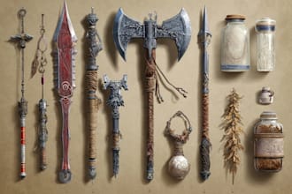 design creative concept art of weapons and items