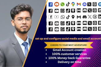set up and configure social media and email accounts data entry