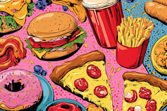 draw food pop art illustration