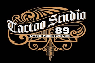 design lettering, victorian retro vintage logo for business, tattoo barbershop