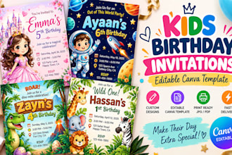 design kids birthday invitation canva template