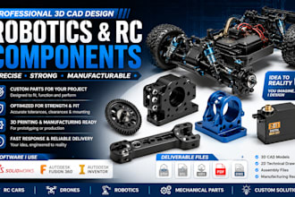 design custom robotics, rc, drone parts, mounts and mechanical cad components