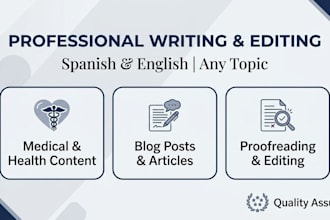 write and edit articles on any topic in spanish or english