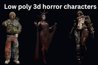create creepy ps1 ps2 psx low poly 3d horror character rig and animation