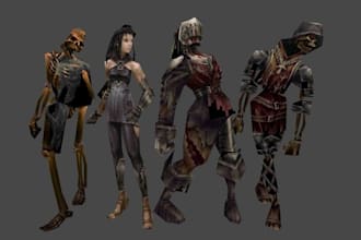 create creepy ps1 ps2 psx low poly 3d horror character rig and animation