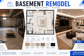 design your basement remodel with rooms layout, space planning and 3d design