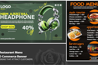 design ecommerce banner design and restaurant menu design