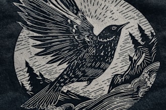 make a vintage art illustration with linocut style