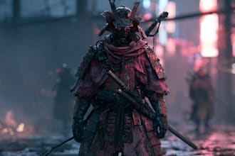 cyberpunk samurai street warrior art