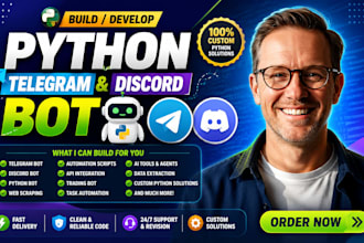 build python bots web scrapers automation trading telegram bots