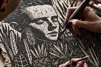 create a handmade linocut portrait from your photo