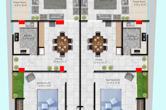 create professional photoshop architectural floor plan render