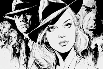 draw dark noir comic book illustration or cover art