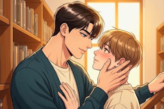 draw semi realistic anime couple art, nsfw, yuri, boys love, bl custom fanart