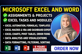 do your microsoft excel and word assignments, projects, modules, and tasks
