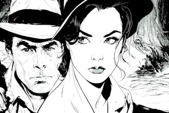 draw noir comic book cover art and dark ink artwork