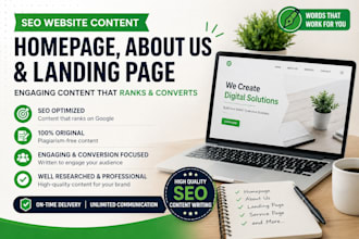 write SEO website content homepage about us and landing page