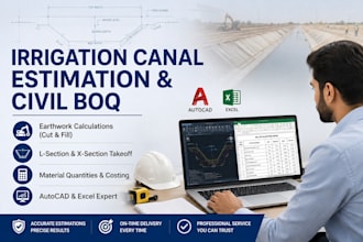 civil quantity estimation, boq, auto cad work, ew cross section etc