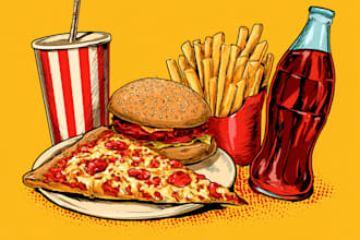 draw a illustration of food pop art