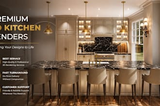 do kitchen interior design with 3d rendering