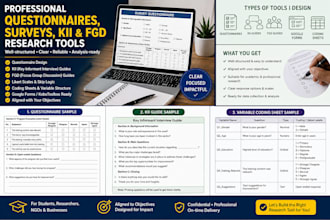 design professional questionnaires, surveys, kii, and fgd research tools