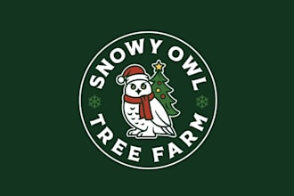 design super snowy owl christmas tree farm logo