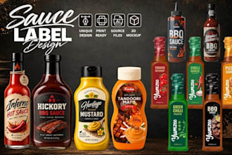 design hot sauce, BBQ sauce and mustard sauce packaging
