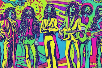 draw a unique psychedelic vintage retro logo art