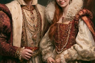 illustrate a romantic family royal couple portrait