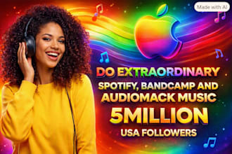 do extraordinary spotify, bandcamp and  audiomack music 5million USA followers