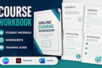 design editable canva course workbook, students material design, ebook pdf
