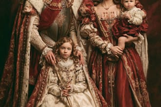 illustrate a romantic family royal couple portrait