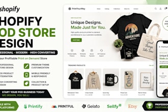 shopify pod store with printify, printful, gelato, sellfy, etsy pod store design