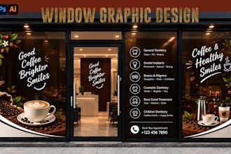 create modern shopfront, pharmacy storefront, window graphic and signage design