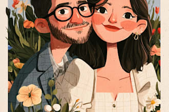 illustrate a fabulous couple portrait illustration