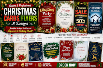 design christmas card, christmas flyer, greetings card, holiday card in 24 hrs
