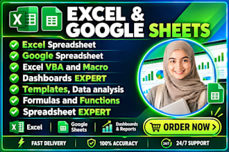 do custom excel spreadsheet, google sheets, vba, and excel template