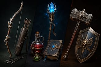 create 3d game assets, 3d weapon 3d armor low poly weapon modeling for games