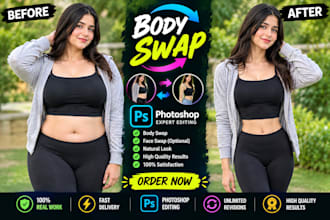 do realistic face swap,body swap and head swap in photoshop