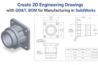 create 2d engineering drawings with gdt, bom for manufacturing in solidworks