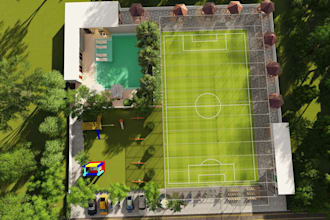 render 3d modern sports facility, recreation complex,paddle court, garden visual