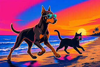 whimsical beach animals illustration