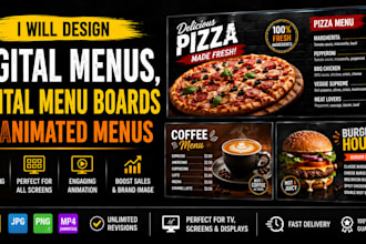 design digital menus, digital menu boards or animated menus