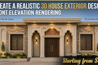 create a realistic 3d house exterior design and front elevation rendering