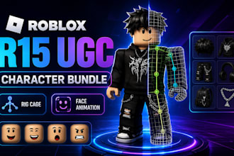 create a roblox r15 ugc character bundle with a rig cage and face animation