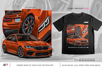 draw custom car vector illustration for t shirt and prints