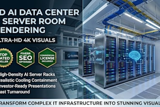 create 3d ai data center design and server room rendering