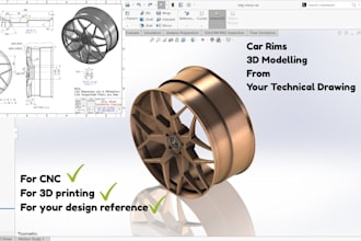 design 3d model custom wheel rims from drawing use solidwork